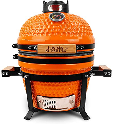 London Sunshine Barbacoa de carbón de cerámica Kamado Grill ahumador - Serie Cadet portátil - Naranja