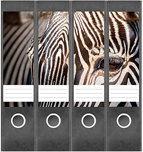 Etiketten für Ordner | Zebra Auge | 4 breite Aufkleber für Ordnerrücken | Selbstklebende Design Ordneretiketten Rückenschilder