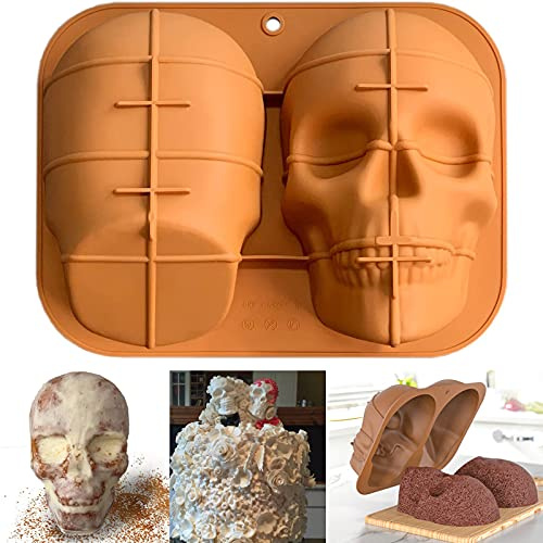 HIYITKS Grand moule à gâteau en forme de tête de mort 3D pour Halloween - Moule à gâteau en silicone pour chocolat et glaçons - Décoration de fête d'Halloween