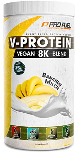 Vegan Protein – BANANE - V-Protein 8K Blend - unglaublich lecker & cremig - mit Protein aus Sonnenblume, Reis, Erbse, Hanf, Kürbis uvm. - pflanzliches Proteinpulver mit 81% Eiweiß