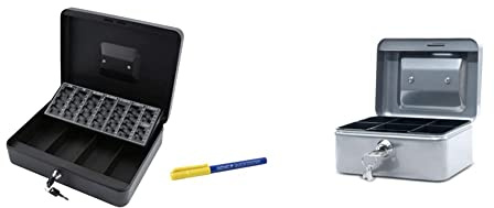 Olympia 6031 CB 770 Plus Geldkassette inklusive GENIE Falschgeldprüfer, schwarz & Maul Geldkassette 1, Silber, Münzgeldeinsatz Herausnehmbar, 153 x 81 x 125 mm, 5610195, 1 Stück