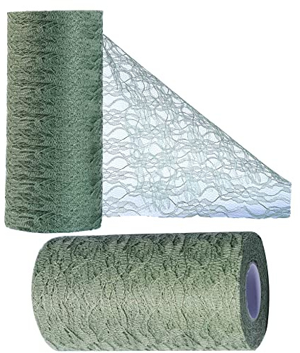 OSVINO Tischläufer Spitze Grün 15cm x 25m Hochzeitsdeko Retro Tischband Spitze Tisch Deko Tischdeko, Dekorieren für Taufe Partys Hochzeit Weihnachten Kommunion Jubiläum, Handwerk Verpackung Material