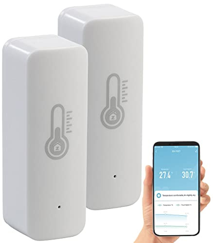 Luminea Home Control ZigBee Hygrometer: 2er-Set ZigBee-Temperatur- & Luftfeuchtigkeits-Sensoren mit App (Thermometer Hygrometer, Thermometer Alexa, Baby)