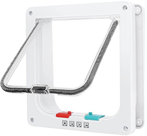 Cat Door, Safety Pet Door with 4 Way Lock, Weatherproof & Easy Installation Cat Flap Door for Interior Exterior Door, Window, Wall(Large, 18.5cm x 19cm Flap)