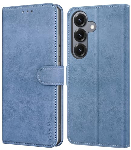 Leacckl for Samsung Galaxy S23 Case, Leather Wallet Case, Flip Case with Card Holder and Magnetic Buckle, Blue