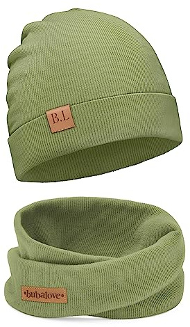 Bubalove - Mütze und Schal Set - Baumwollmütze - Kragen für Baby - Baumwollmütze und Halswärmer - Strickmütze - Mütze und Schals - Kinder Kindermütze