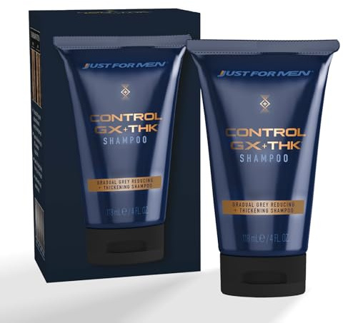 Just for Men Control GX + THK Thickening Shampoo with Grey Reduction, Shampoo for Thinning Hair with Alpha Keratin, Thickens Hair Up to 20%, Works with Every Hair Texture, 4 oz