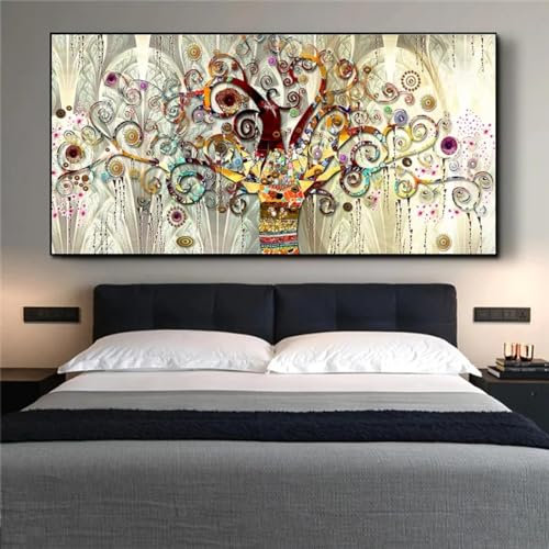 ZHMANLUCK Gustav Klimt Albero della vita Quadro da parete incorniciato pronto da appendere Arte moderna Pittura a olio Stampa su tela Poster Immagine 100x200 cm/(39x78 pollici) con cornice nera