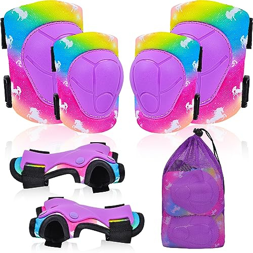 Genouillères pour enfants, coudières, protège-poignets, avec poche en filet à cordon de serrage, ensemble réglable pour filles et garçons, pour le patinage, le cyclisme, le roller, le roller, 3 à 8