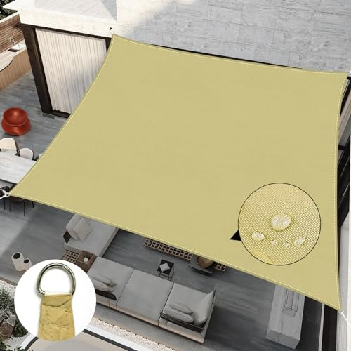 RICHIE Sun Shade Sail Rectangle 2m x 3m Waterproof, 98% UV Block Awnings for Patios with Free Rope, Sunscreen Awning Canopy, Rectangular Garden Shelter for Outdoor Garden Patio Yard Lawn Party, Sandy