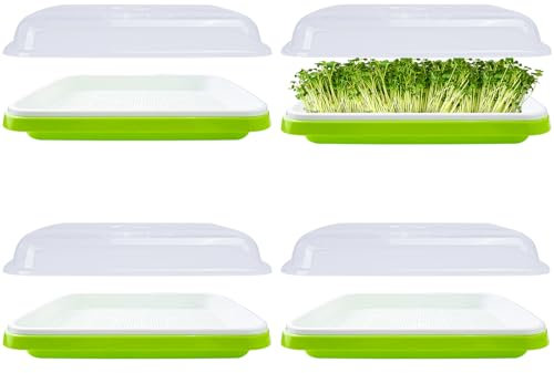 4 Pack Seed Sprouter Tray,32cm x 26cm Large Capacity Sprouting Tray Healthy Hydroponic Propagator with Planting Papers for Mung Beans Alfalfa Wheat Grass Garden (with lids)