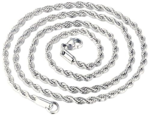 DVRK® Silberkette Herren 55 cm Wasser- und Schweißbeständig – Kette Silber Herren aus 316L Edelstahl - Halskette Kordel Stil - Schmuck für Männer