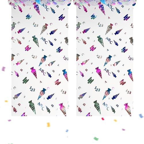YJSDDNTY 2pcs Tischläufer Tischband für Schuleinführung Zuckertüten, Tischdecke Chiffon durchsichtig für Einschulung Deko, Tischdeko zum Schulbeginn - 300 cm x 29 cm, kis002