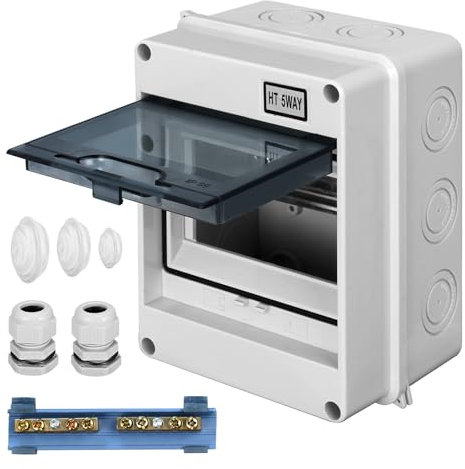 CHENGPI Consumer Unit 5 Way,Surface-Mounted Distribution Box with Copper Bars Outdoor Junction Box, IP65 Waterproof Fuse Box for Home, Office, Wet Rooms and Outdoor Areas