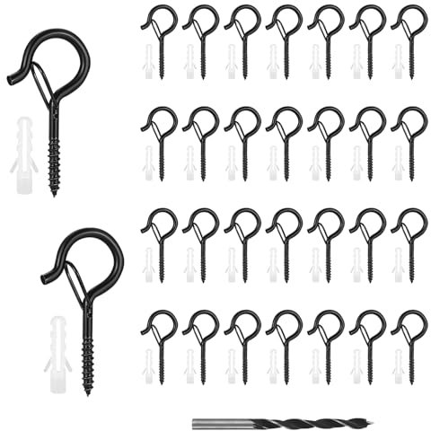 Littlegaofeithing 30 Pezzi Ganci Avvitabili Ganci Q-Hanger Neri,Ganci a Vite per Soffitto Occhielli a Vite Ganci Magnetici Forti Gancio per Soffitto,Gancio Soffitto Ganci Antiruggine Montati