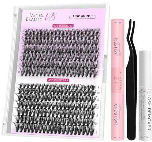 VEYESBEAUTY Pestañas Postizas One More+ Kit Pestañas Pelo a Pelo Pestañas Postizas Naturales Mixed Eyelashes Diy Lash Cluster 30D+40D 8-16mm