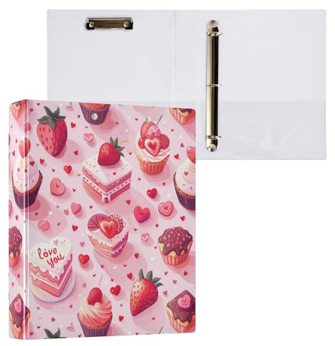 Raccoglitore a 3 anelli da 3,8 cm, grazioso raccoglitore decorativo per torte carine, contiene 200 fogli, raccoglitore ad anelli a D per materiale scolastico, 1 confezione