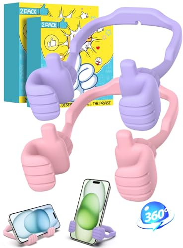 Weihnachten Kleine Geschenke für Mädchen Jungs Kinder Handyhalterung Tisch | Wichtelgeschenke Ideen für Frauen Männer Geschenk Freundin Mama Teenager Geburtstag Daumen Hoch Handyständer 2 Pack Lila&Rosa