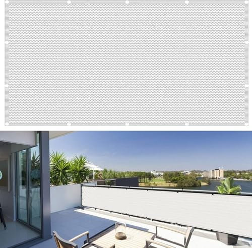 Balkonbespannung Nach Mass 500 x 80 cm HDPE Gewebe, Uv-Schutz, Sichtschutzzaun-Sichtschutz Garten-Sichtschutz, mit Kabelbinder Und Kordel, für Terrasse, Hinterhof, Weiß