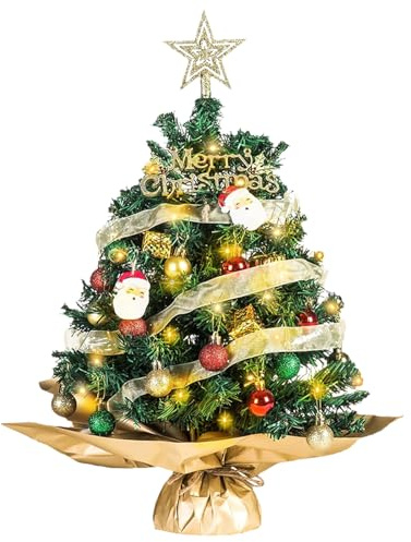 Weihnachtsbaum Künstlich, 45cm Weihnachtsbaum mit Led Beleuchtung Mini Christbaum Künstlich Mit 28 DIY Weihnachtsdekoration Passend für Weihnachtsdeko Tisch Geschmückt Weihnachten Dekoration