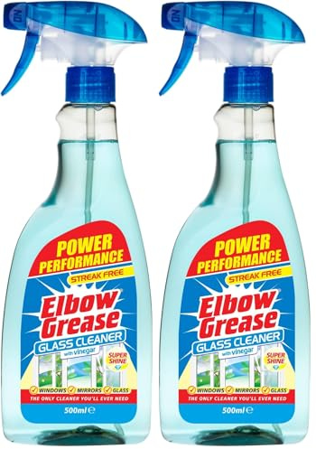 Elbow Grease Glass Cleaner with Vinegar for Windows and Mirrors, 500 ml - Window Cleaning Equipment (Pack of 2)