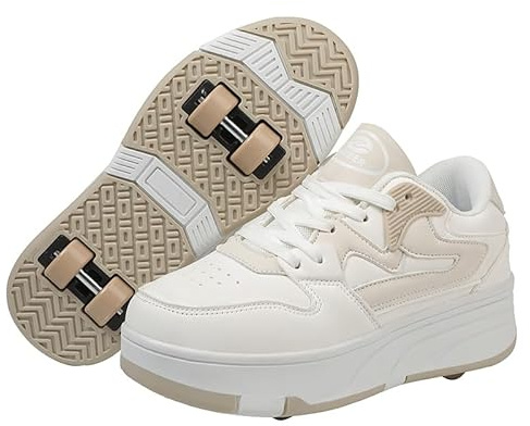 CFGYHN Schuhe mit Rollen für Kinder, Jungen und Mädchen - 2-in-1 Rollschuhe und Sportschuhe in Einem - Beige, White, Black - Größe für Kinder, Jungen, Mädchen und Teenager
