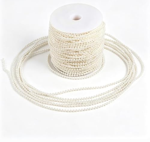 WPKD BLUEIY Pearl Shiny Christmas Bead Chain,Artificial Pearl Beads Chain,50M Roll 3mm Diameter,for Party Wedding Christmas Decoration Centerpieces (Beige)