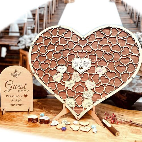 Neamon Fantastico Libro degli Ospiti per Matrimoni in Legno A Forma di Cuore Libro degli Ospiti Alternativo Puzzle in Legno Compleanno Laurea Anniversario Decorazione Regali di Nozze (Color1- Normal)