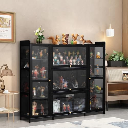 Vitrine pour Collection 53.14in Vitrine en Verre Cadre en Bambou Naturel Meuble Vtrine Verre pour Collection, Vitrine de Collection Acrylique, Résistant à la Poussière, Idéal Pour Salon et Bureau