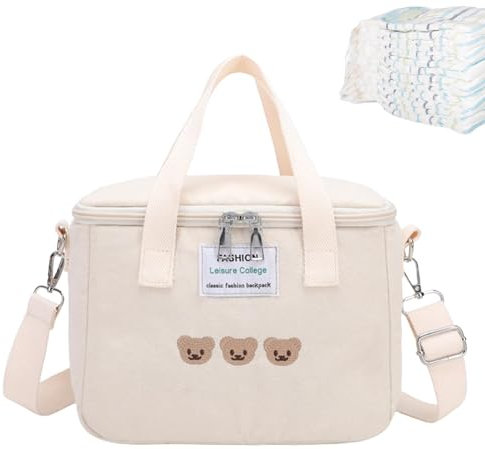 Wickeltasche - Niedliche Reise-Windeltasche, kleine Wickeltasche - Wickeltasche mit großer Kapazität 24 x 13 x 19 cm mit isoliertem Schichtfach, Windeltasche reguliert, weiß, riferimento alla