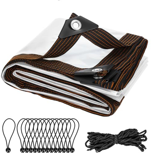 QWORK® Bâche Transparente 2m x 3m, bâche extérieure imperméable avec œillets et Corde, pour Jardin, Camping, Serre, Balcon