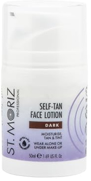 St Moriz Professional Dark Self Tan Face Lotion | With Aloe Vera & Vitamin E for Gradual & Natural Glow | Vegan Fake | Wear Alone or Under Makeup | No Wash Off Required | 50ml