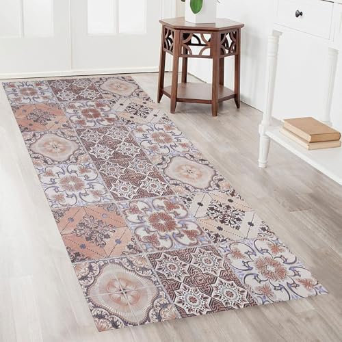 GUOJUN Küchenteppich Waschbar rutschfest 90 x 390 cm Rutschhemmender Gelrücken Schmutzfangteppich Nach Maß Weich Schmutzabweisend, Kurzflor für Küche, Flur & Wohnraum, F