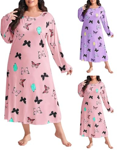 Camisones de manga larga para mujer mayor. Camisones de manga larga para mujer = ropa de ocio para mujer, camisas de noche para adultos, ropa de dormir del Reino Unido, pijamas, talla grande, rosso