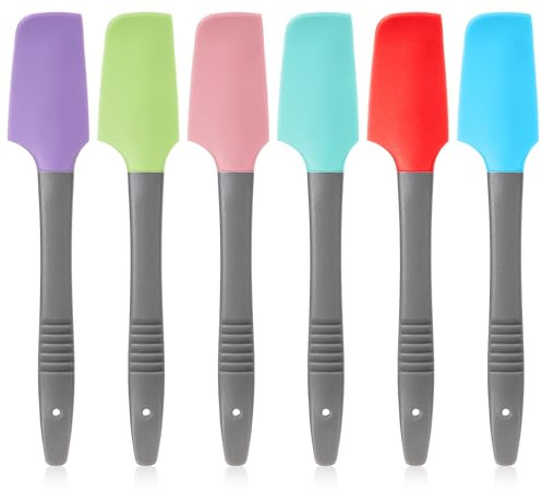 6Pcs Silicone Spatula, Curved Mini Spatula for Jar Bowl, Non-Stick Heat Resistant Baking Spatula, Multipurpose Kitchen Tool for Cooking Baking Mixing (Multicolor)