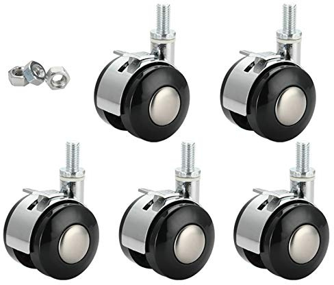 Office Chair Swivel Wheel Swivel Chair Caster,2 Twin Casters,Trolleys Plastic Wheel,Replacement Wheels for Small Sofa Furniture Boss Chair,for Hard Floors,Set of 5(Universal M8)
