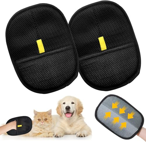 KutaKuta 2 Stück Tierhaarentferner Handschuh, Doppelseitiger Enthaarungshandschuh, Katzenhaarentferner, Haustier-Enthaarungshandschuhe für glattes und gesundes Fell