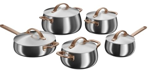 BergHOFF Home Set de casseroles en acier inoxydable – 10 pièces – Set de casseroles avec couvercles – Set adapté à l’induction, céramique, gaz & plaque électrique