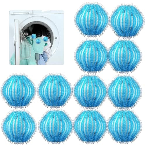 Lot de 12 Boules Anti Poils Machine à Laver, Réutilisables Attrape Poils Animaux pour Linge, Boule Lavage Anti Peluches pour Poils de Chien et Chat, Balle Anti Poil Machine à Laver Vêtements & Literie
