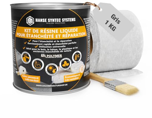 Kit de Membrane d'Étanchéité - Incl. un pinceau et un non-tissé - Joint exterieur et interieur - Colle Étanche pour Fissures & Fuites – Directe Sans Primaire – Tous Matériaux (Gris, 1kg)