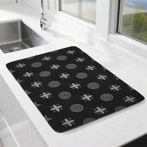 vinlley Spülmatte 40x60 cm – Große Wasserabsorbierende Küchenmatte, Anti-Rutsch Abtropfmatte für Spüle & Arbeitsplatte, Schnell Trocknend & Waschbar, Schwarz Grau 2 Pack