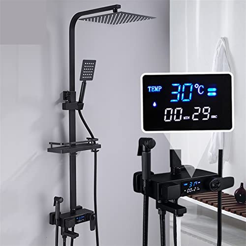 KHLMSRXJ Set Miscelatore Doccia termostatico Set Rubinetto Doccia termostatico in Ottone, Rubinetto Doccia Bagno con Display Digitale, Rubinetto Doccia Colonna Doccia termostatica a Pioggia