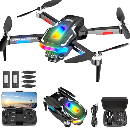 Drohne mit Kamera 4K, GuKKK Mini Drohne mit 2 Kameras HD, Faltbare FPV Drone Live Übertragung, Kamera Elektrisch Verstellbarer mit 2 Batterien,RC Drones WiFi FPV Übertragung Quadcopter für Anfänger