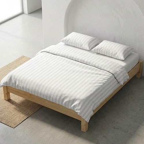 Juego Funda nórdica Cama 150/160 100% algodón - 2 Fundas Almohada 50x85 cm, Estampado Rayas Color Gris