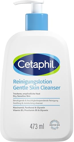 CETAPHIL Rengöringslotion, 460 ml, för torr, känslig hud, ansiktsrengöring kan användas med och utan vatten, tar försiktigt bort smuts, tvålfri, ingen ögonbränning