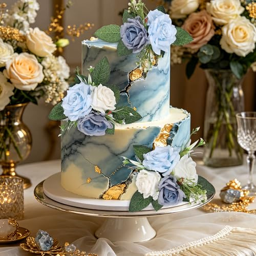 fleurs de mariage bleues décorations de gâteaux pétales roses artificielles | fleurs de mariage bleues décorations de gâteaux pétales roses artificielles anniversaires célébrations jubilés et décoration
