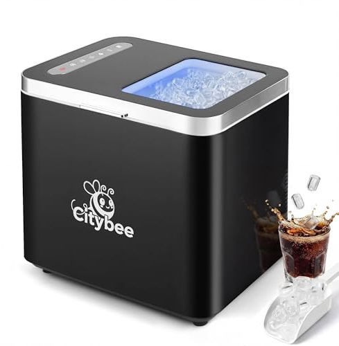 Citybee Máquina de cubitos de hielo pequeña – 2 tamaños de Bullet Ice Cube Maker Mini Silenciosa – Máquina para hacer cubitos de hielo con mango portátil para oficina, camping y fiestas