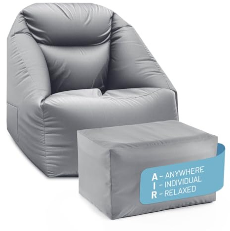 Lumaland CrozyAir Relax-Set Aufblasbarer Sessel + Outdoor Hocker - als Sitzsack & Ablage | regulierbarer 5-Kammer Camping Sofa Luftsessel | Waschbar, Wasserabweisend & Bis 150 kg | Schnell Aufgepumpt