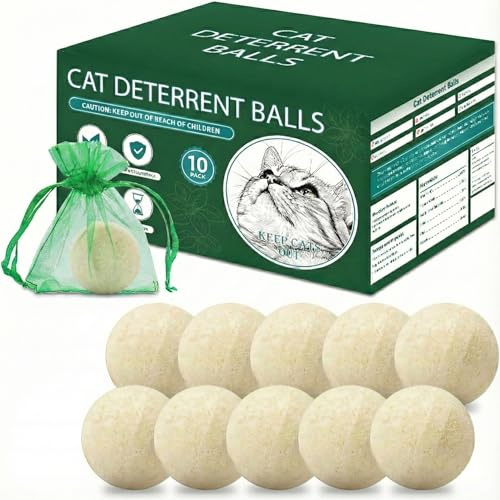 LTDNB 10Pack Cat Repellent Outdoor & Indoor, Natural Peppermint Oil Cat Deterrent Balls Outdoor Indoor Keep Cats Off Yard Garden Lawn Plants and Chew-White