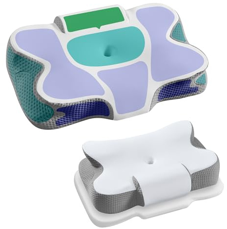SONGMICS Oreiller Ergonomique, Hauteur Ajustable, Coussin en Mousse à Mémoire de Forme, pour Dormeurs sur Le Côté, Le Dos et Le Ventre, Toucher Frais, Blanc Nuage et Gris Tourterelle TBP051G201
